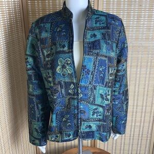 Coldwater Creek Vibrant Artistic Design Lined Jacket Mandarin Collar SZ Medium